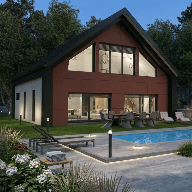 Construction maison en bois avec piscine - carré